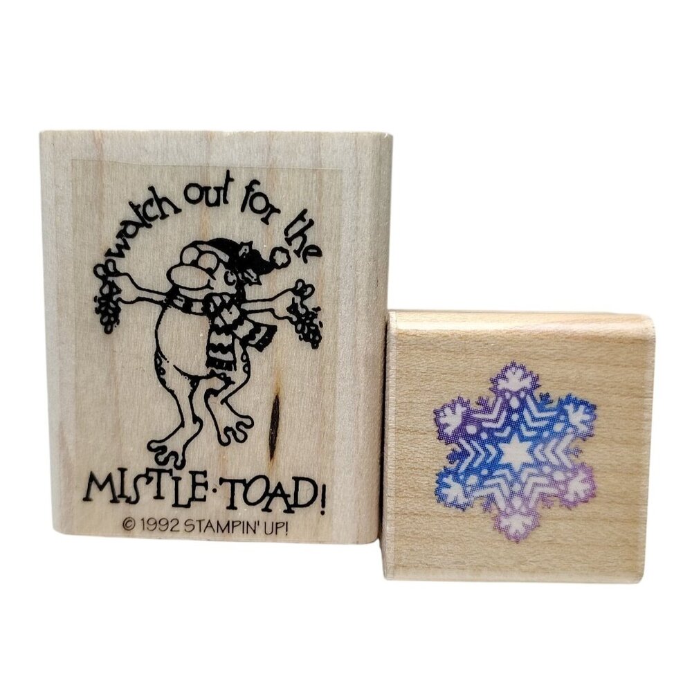 Watch Out For The Mistle-Toad and Snowflake Vintage Rubber Stamps